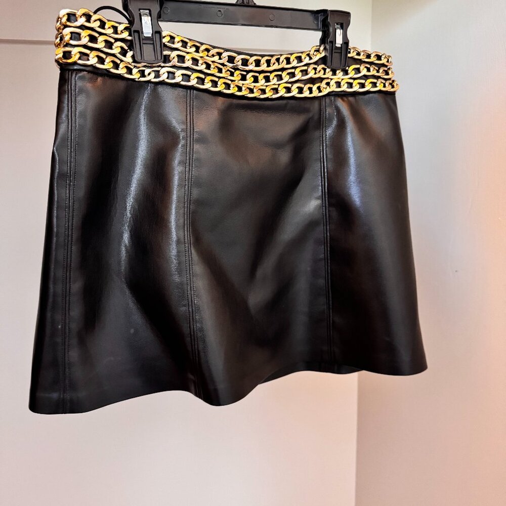 Alice and Olivia leather mini with gold belt detail